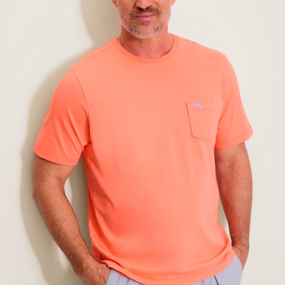 Tommy Bahama Relax Mens 3XL Orange Pima Cotton Pocket T-Shirt Embroidered Marlin